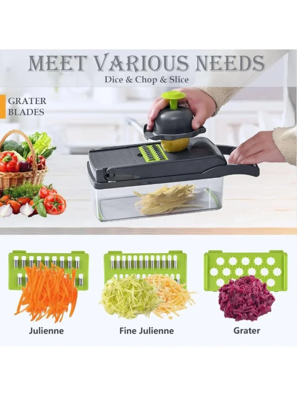 16-in-1 Vegetable Chopper & Mandoline Slicer | Food Prep Tool, Onion Dicer